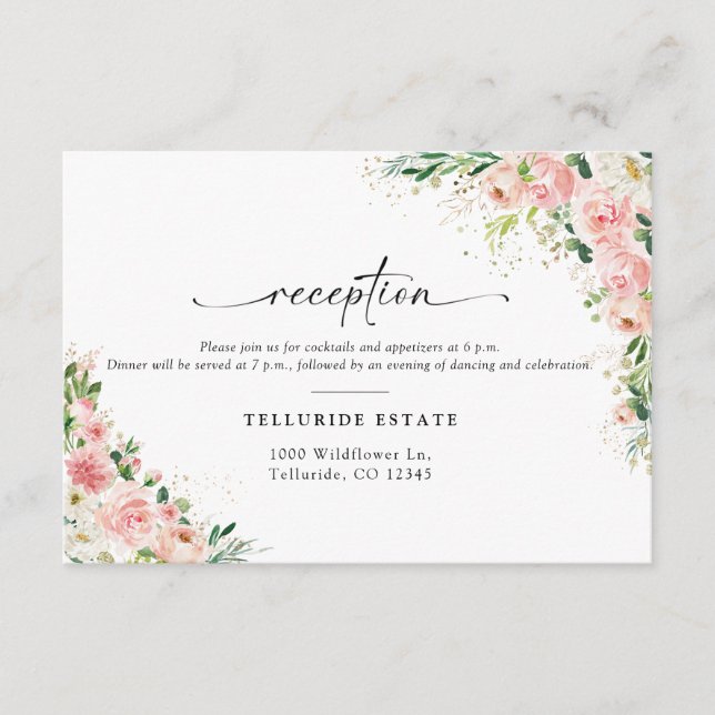 Tarjeta de recepción Rubor Pink Rose Gold Wedding (Anverso)