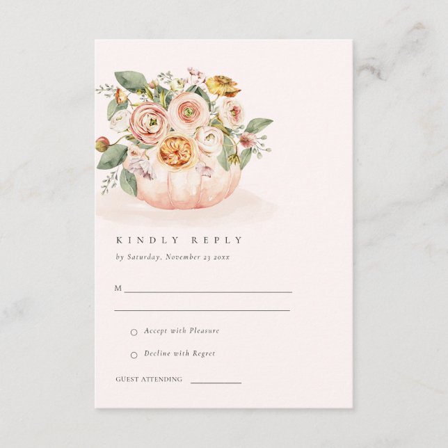 Tarjeta De Recepción Rubor Pink White Pumpkin Boda Floral RSVP (Anverso)