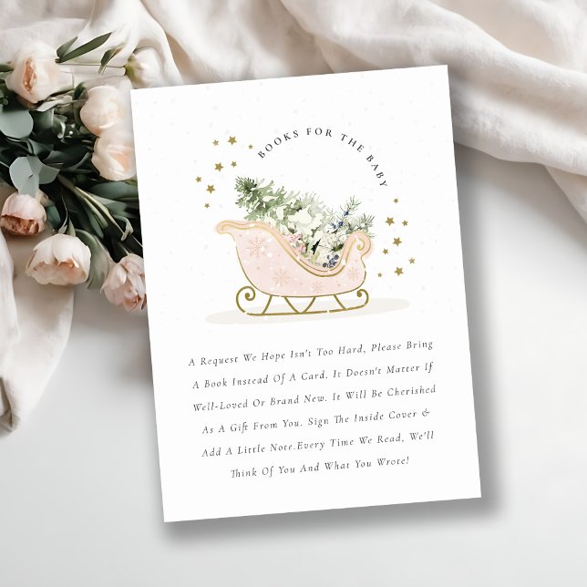Tarjeta De Recepción Rubor Pink Winter Sleigh Books para Baby Shower (Subido por el creador)