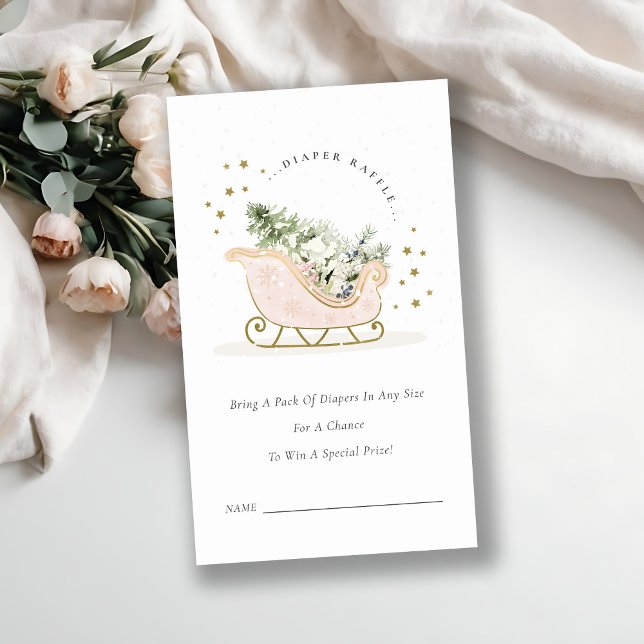 Tarjeta De Recepción Rubor Pink Winter Sleigh Diaper Raffle Baby Shower (Subido por el creador)