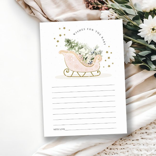 Tarjeta De Recepción Rubor Pink Winter Sleigh quiere para Baby Shower (Subido por el creador)