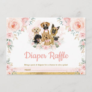 Tarjeta De Recepción Rubor Puppy Perros Baby Girl Shower Diaper Raffle