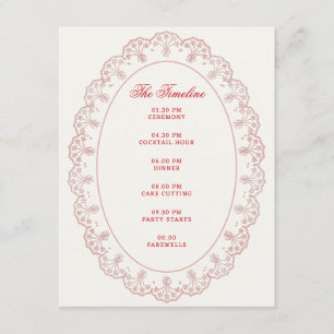 Tarjeta De Recepción Rubor Rojo Romántico Marco de Encaje Vintage Boda