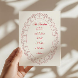 Tarjeta De Recepción Rubor Rojo Romántico Marco de Encaje Vintage Boda 