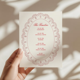 Tarjeta De Recepción Rubor Rojo Romántico Marco de Encaje Vintage Boda
