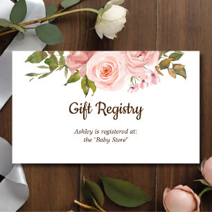 Tarjeta De Recepción Rubor Rosa Floral Gift Registry Baby Shower