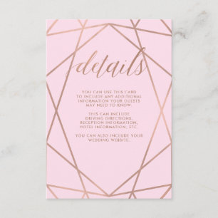 Tarjeta De Recepción Rubor Rosa y Faux Rosa Gold   Detalles del invitad