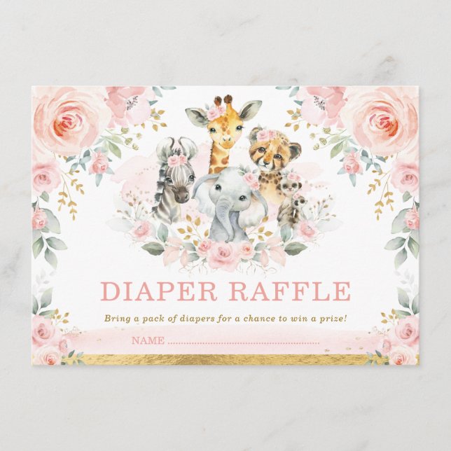 Tarjeta De Recepción Rubor Safari Jungle Baby Shower Diaper Raffle (Anverso)