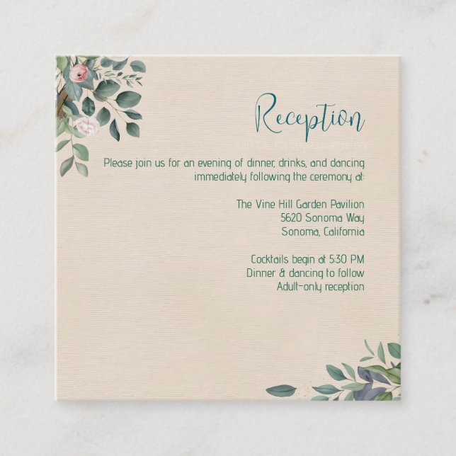 Tarjeta De Recepción Rubor Sage Floral Wedding (Anverso)