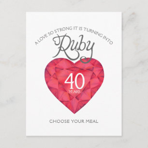 Tarjeta De Recepción Ruby Boda Aniversario de la elección de la comida