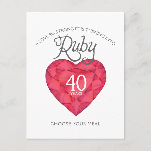 Tarjeta De Recepción Ruby Boda Aniversario de la elección de la comida  (Anverso)