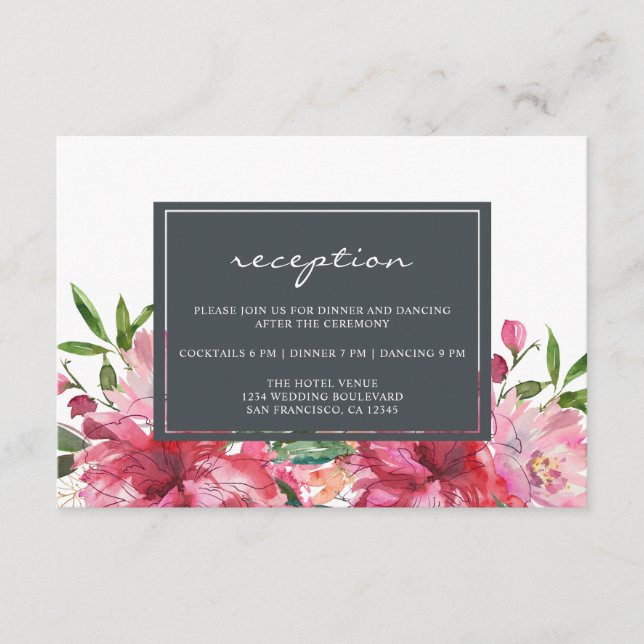 Tarjeta De Recepción Ruby Pink Peony Boda Botánico Floral (Anverso)