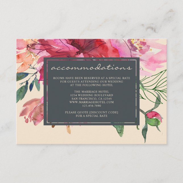 Tarjeta De Recepción Ruby Pink Peony Boda de Marfil Botánico (Anverso)