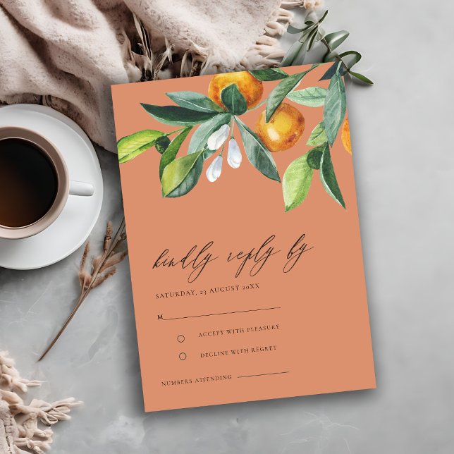 Tarjeta De Recepción Rust Citrus Naranja Boho Boho Botanical Wedding RS (Subido por el creador)