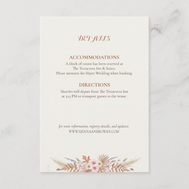 Tarjeta De Recepción Rust Floral y Pampas Grass Boho (Anverso)