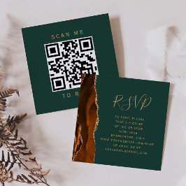 Tarjeta De Recepción Rust Gold Agate Hunter Green Boda QR Code RSVP