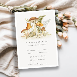 Tarjeta De Recepción Rust Naranja Mushroom Fern Fauna Wedding Rsvp