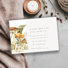 Tarjeta De Recepción Rust Naranja Mushroom Fern Foliage Wedding RSVP