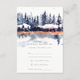 Tarjeta De Recepción Rust Navy Winter Pine Forest Snow Wedding RSVP