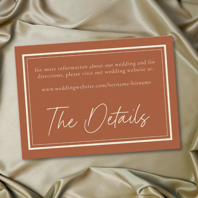 Tarjeta De Recepción Rust Terracotta Minimalist Frame Wedding (Rust Terracotta Minimalist Frame Wedding Enclosure Card)