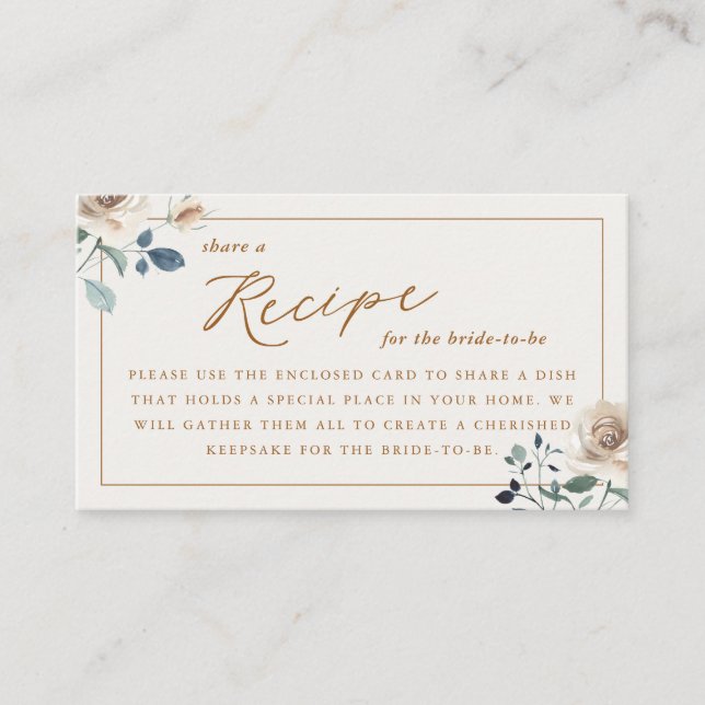 Tarjeta De Recepción Rustic Autumn Floral Bridal Shower Recipe Request (Anverso)