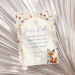 Tarjeta De Recepción Rustic Blue Fox Diaper Raffle Baby Shower