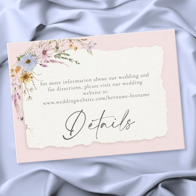 Tarjeta De Recepción Rustic Blush Pink Romantic Wildflower Wedding (Rustic Blush Pink Romantic Wildflower Wedding Enclosure Card)