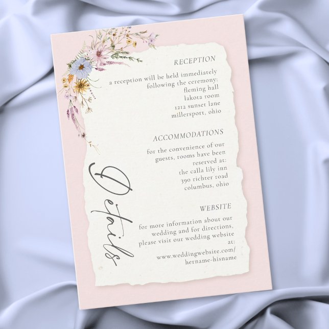 Tarjeta De Recepción Rustic Blush Pink Romantic Wildflower Wedding (Rustic Blush Pink Romantic Wildflower Wedding Enclosure Card)