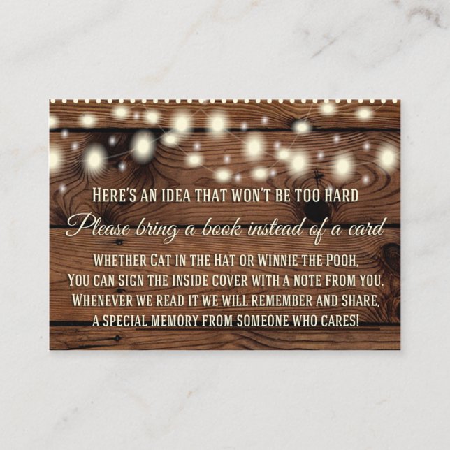 Tarjeta De Recepción Rustic Bring a Book Card, Baby Shower Insert, Card (Anverso)