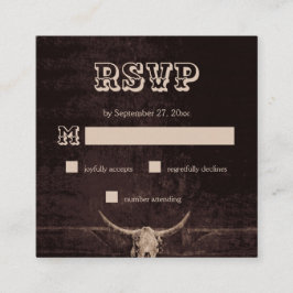 Tarjeta De Recepción Rustic Brown Western Bull Skull Wedding RSVP