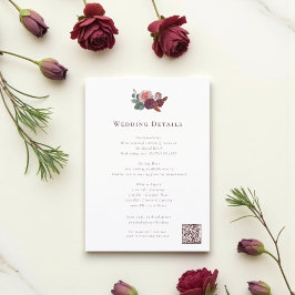 Tarjeta De Recepción Rustic Burgundy Floral Wedding Info Card