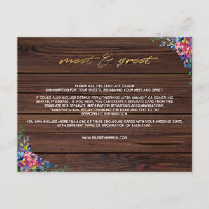 Tarjeta De Recepción Rustic Burgundy Nave Gold Floral Meet & Greet