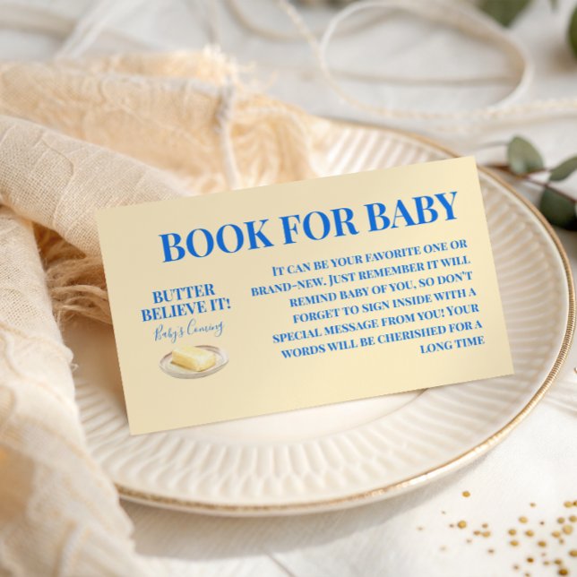 Tarjeta De Recepción Rustic Butter Yellow Blue Boy Book For Baby Shower (Subido por el creador)