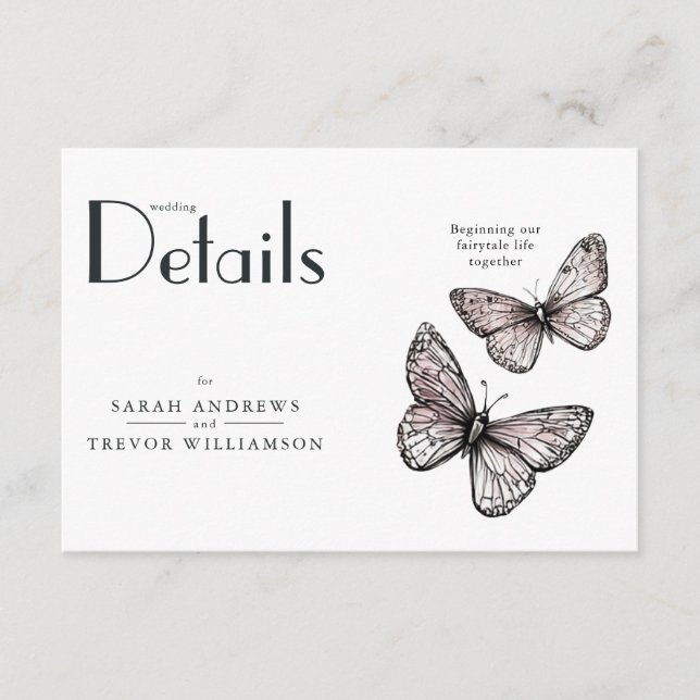 Tarjeta De Recepción Rustic Butterflies Sketch Blush  (Anverso)