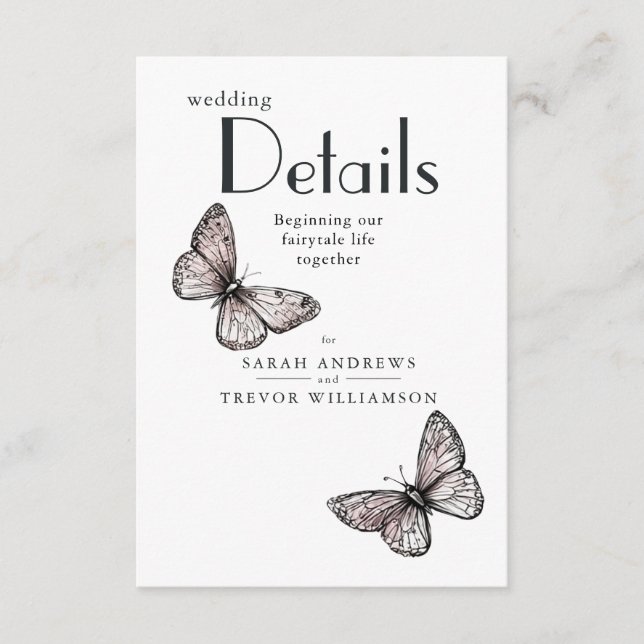 Tarjeta De Recepción Rustic Butterflies Sketch Blush  (Anverso)