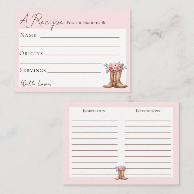 Tarjeta De Recepción Rustic Cowgirl Bridal Shower Recipe Card Insert (Anverso / Reverso)
