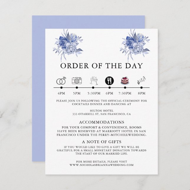 Tarjeta De Recepción rustic dusty blue roses and other flowers (Anverso / Reverso)