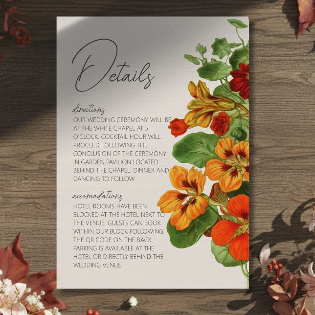 Tarjeta De Recepción Rustic Fall Floral Modern QR Code Wedding Details (Invite guests to your big day with this Rustic Fall Floral Modern Wedding Enclosure Card!)