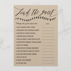 Tarjeta De Recepción Rustic Find the Guest Bridal Shower Game