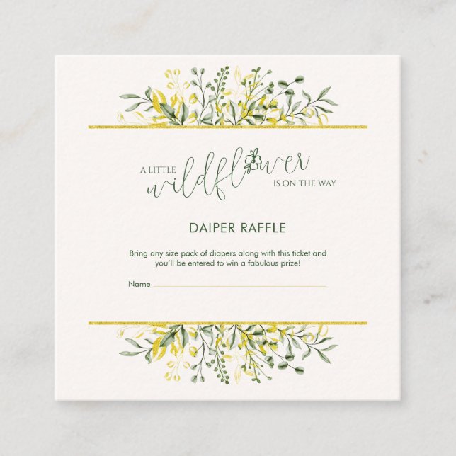 Tarjeta De Recepción Rustic Golden Frame Wildflower Diaper Raffle (Anverso)