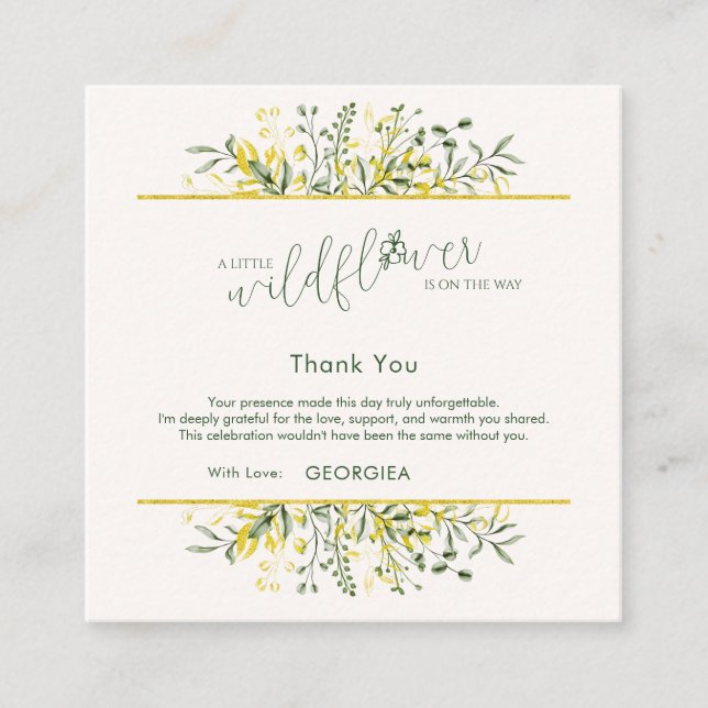 Tarjeta De Recepción Rustic Golden Frame Wildflower Thank You (Anverso)