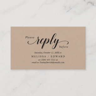 Tarjeta De Recepción Rustic Kraft, Black Script, RSVP responden