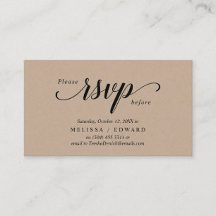 Tarjeta De Recepción Rustic Kraft, Black Script, RSVP responden