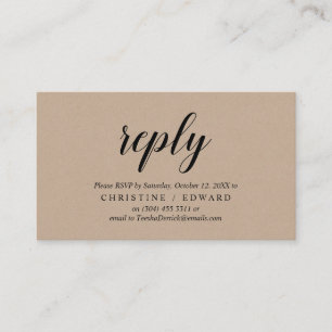 Tarjeta De Recepción Rustic Kraft, Black Script, RSVP responden