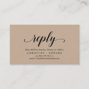 Tarjeta De Recepción Rustic Kraft, Black Script, RSVP responden