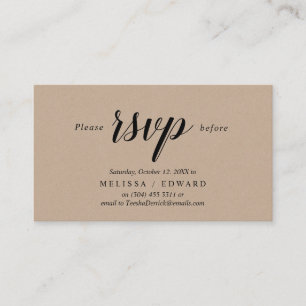 Tarjeta De Recepción Rustic Kraft, Black Script, RSVP responden