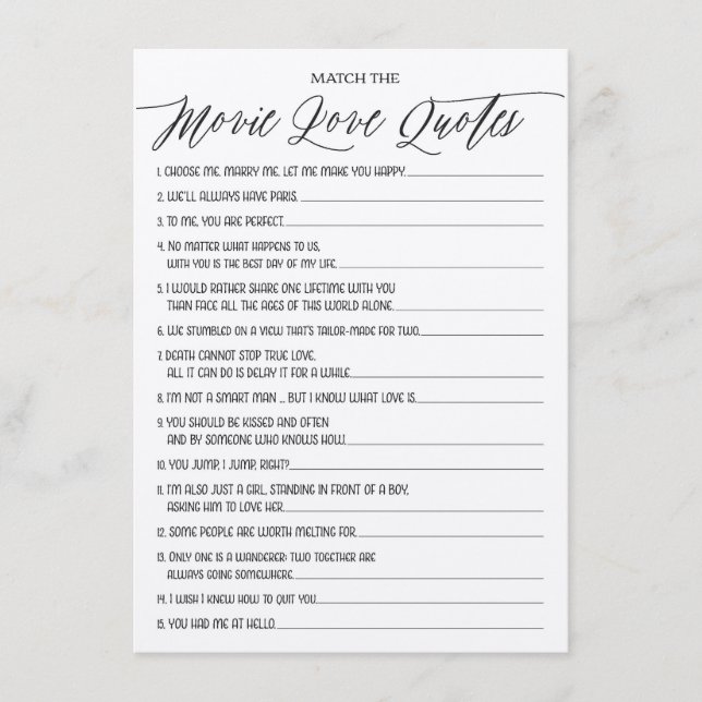 Tarjeta De Recepción Rustic Kraft Movie Love Cita un juego de ducha de  (Anverso)