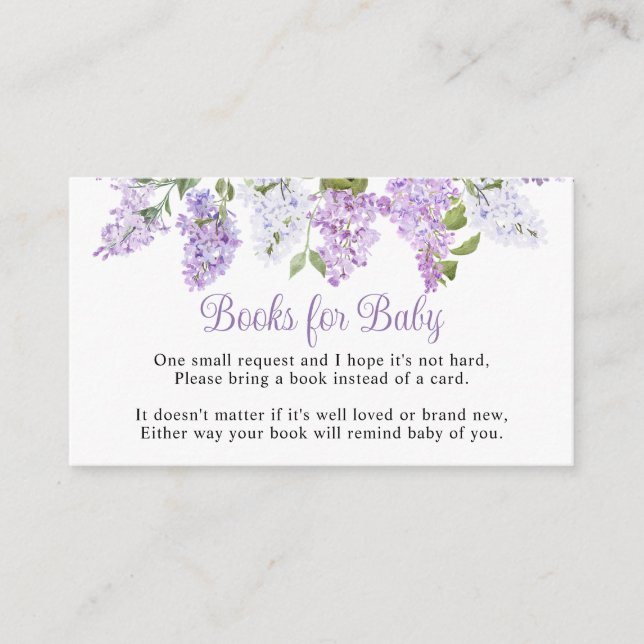 Tarjeta De Recepción Rustic Lilac Flowers Baby Shower Book for Baby (Anverso)