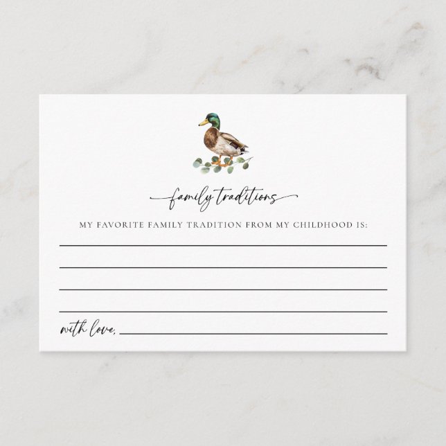 Tarjeta De Recepción Rustic Mallard Duck Family Traditions Baby Shower (Anverso)
