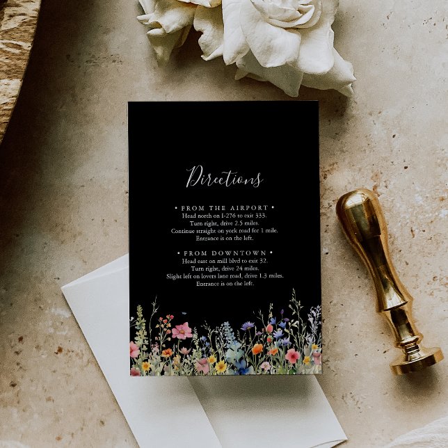 Tarjeta De Recepción Rustic Meadow Botanical Wedding Directions (Subido por el creador)